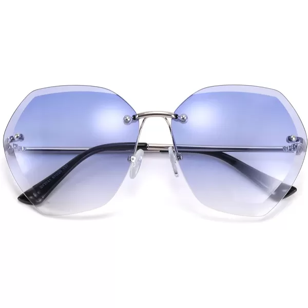 FEISEDY Women Oversized Rimless Sunglasses Diamond Cutting Lens Sun Glasses B2569Blue