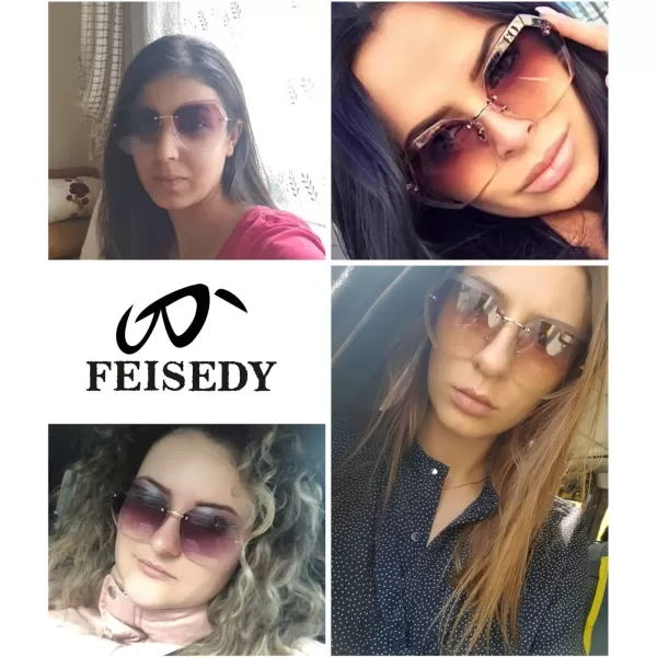 FEISEDY Women Oversized Rimless Sunglasses Diamond Cutting Lens Sun Glasses B2569Blue