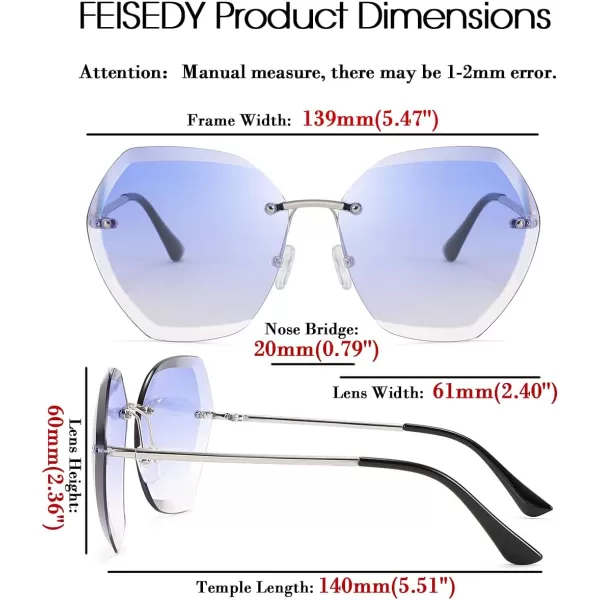 FEISEDY Women Oversized Rimless Sunglasses Diamond Cutting Lens Sun Glasses B2569Blue