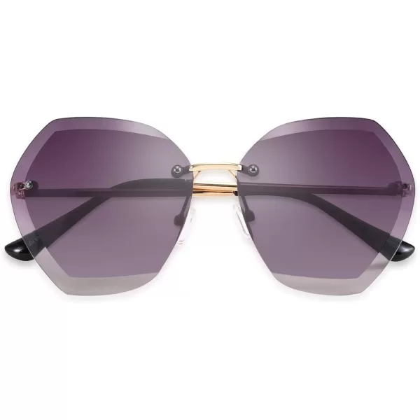 FEISEDY Women Oversized Rimless Sunglasses Diamond Cutting Lens Sun Glasses B2569Coffee