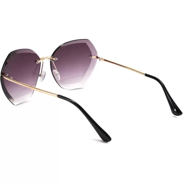 FEISEDY Women Oversized Rimless Sunglasses Diamond Cutting Lens Sun Glasses B2569Coffee