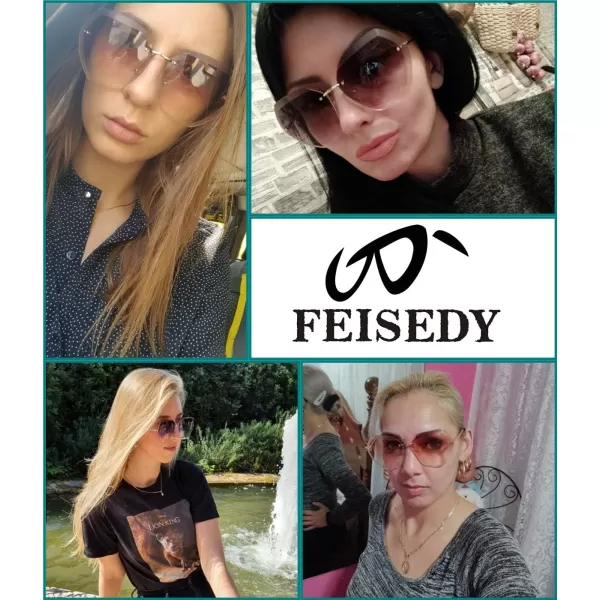 FEISEDY Women Oversized Rimless Sunglasses Diamond Cutting Lens Sun Glasses B2569Coffee
