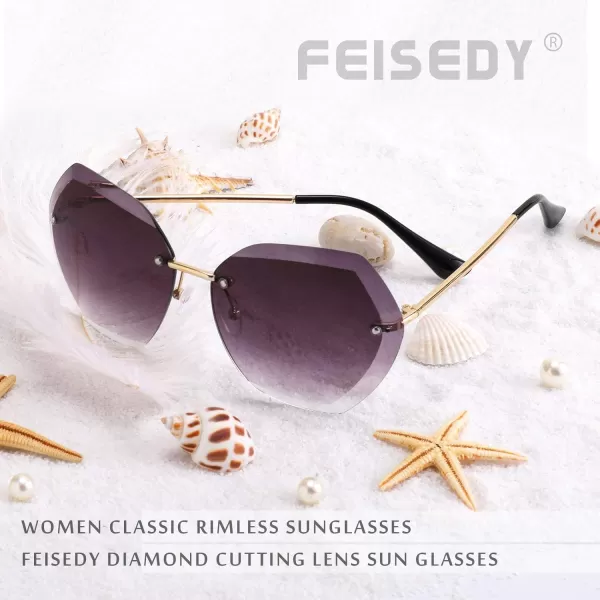 FEISEDY Women Oversized Rimless Sunglasses Diamond Cutting Lens Sun Glasses B2569Coffee