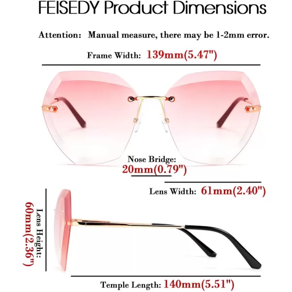 FEISEDY Women Oversized Rimless Sunglasses Diamond Cutting Lens Sun Glasses B2569Pink