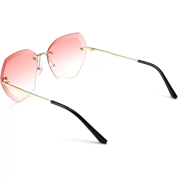 FEISEDY Women Oversized Rimless Sunglasses Diamond Cutting Lens Sun Glasses B2569Pink