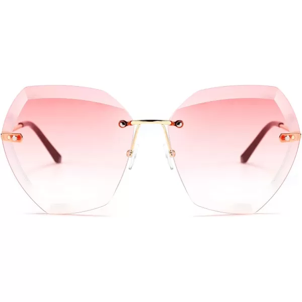 FEISEDY Women Oversized Rimless Sunglasses Diamond Cutting Lens Sun Glasses B2569Pink