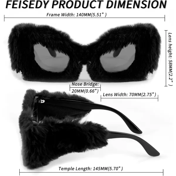 FEISEDY Women Plush Fuzzy Cat Eye Sunglasses Punk Soft Velvet Shades Ladies Handmade Party Masquerade Eyewear B2877Black