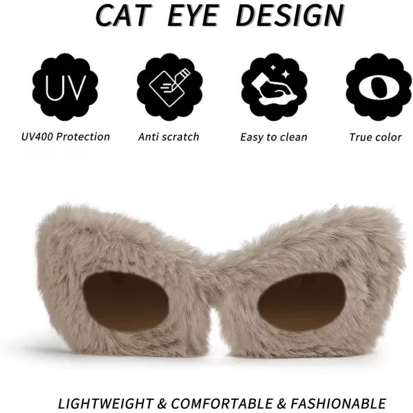 FEISEDY Women Plush Fuzzy Cat Eye Sunglasses Punk Soft Velvet Shades Ladies Handmade Party Masquerade Eyewear B2877Champagne