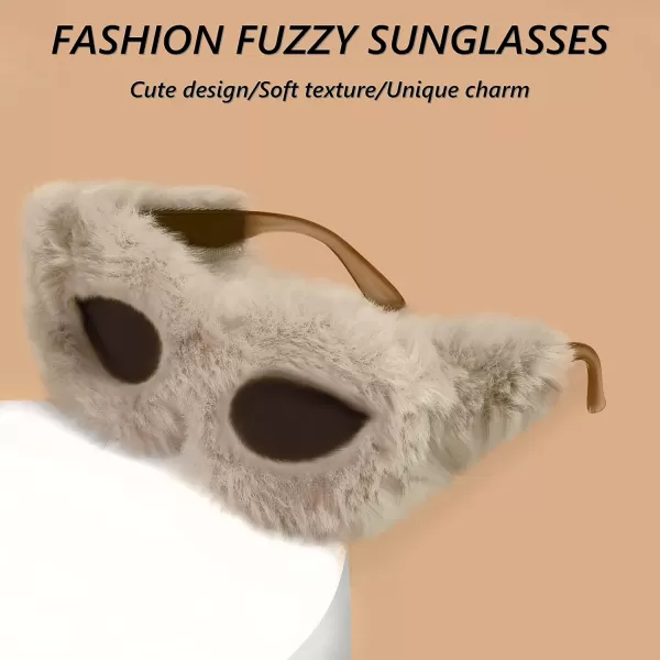 FEISEDY Women Plush Fuzzy Cat Eye Sunglasses Punk Soft Velvet Shades Ladies Handmade Party Masquerade Eyewear B2877Champagne