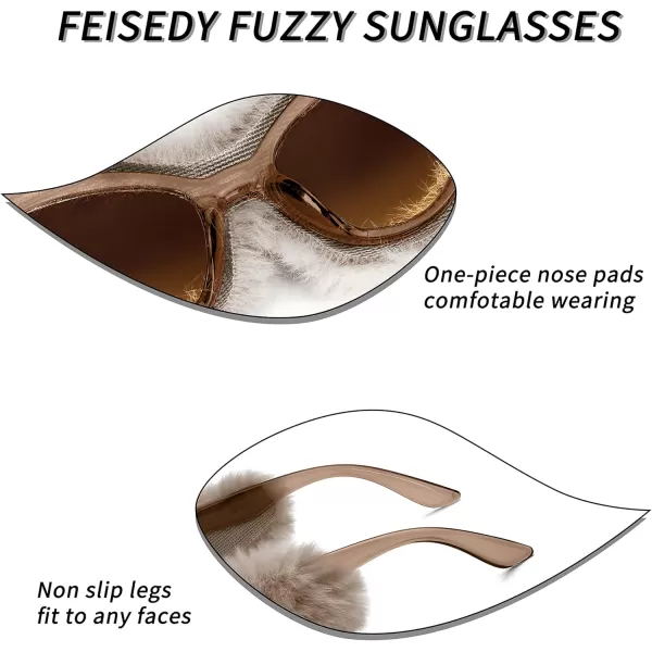 FEISEDY Women Plush Fuzzy Cat Eye Sunglasses Punk Soft Velvet Shades Ladies Handmade Party Masquerade Eyewear B2877Champagne