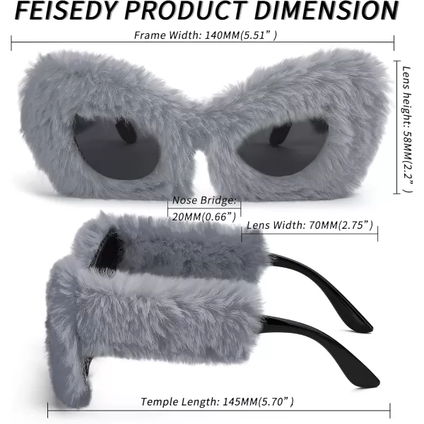 FEISEDY Women Plush Fuzzy Cat Eye Sunglasses Punk Soft Velvet Shades Ladies Handmade Party Masquerade Eyewear B2877Grey