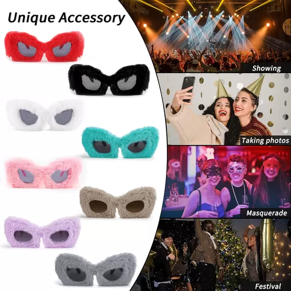 FEISEDY Women Plush Fuzzy Cat Eye Sunglasses Punk Soft Velvet Shades Ladies Handmade Party Masquerade Eyewear B2877Grey