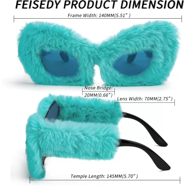FEISEDY Women Plush Fuzzy Cat Eye Sunglasses Punk Soft Velvet Shades Ladies Handmade Party Masquerade Eyewear B2877Lake Blue