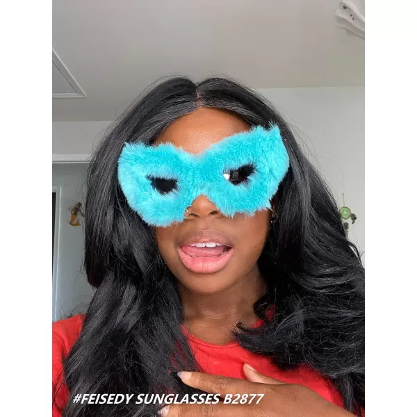 FEISEDY Women Plush Fuzzy Cat Eye Sunglasses Punk Soft Velvet Shades Ladies Handmade Party Masquerade Eyewear B2877Lake Blue