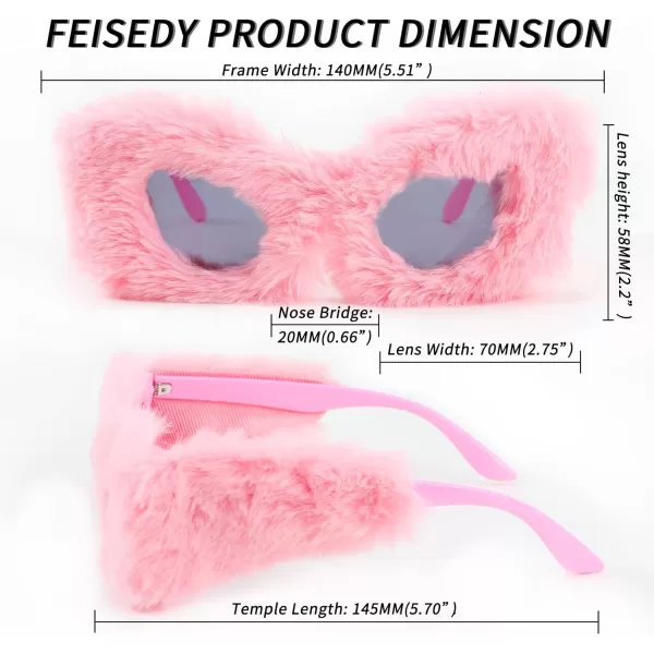FEISEDY Women Plush Fuzzy Cat Eye Sunglasses Punk Soft Velvet Shades Ladies Handmade Party Masquerade Eyewear B2877Pink