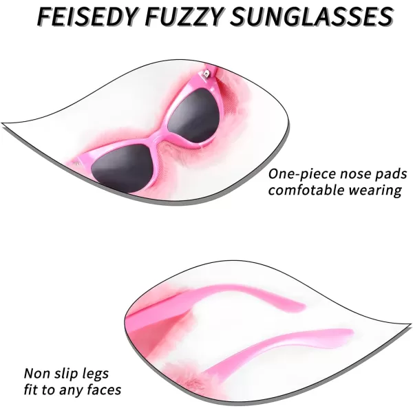 FEISEDY Women Plush Fuzzy Cat Eye Sunglasses Punk Soft Velvet Shades Ladies Handmade Party Masquerade Eyewear B2877Pink