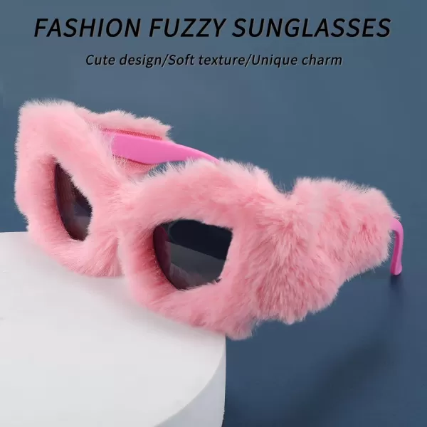 FEISEDY Women Plush Fuzzy Cat Eye Sunglasses Punk Soft Velvet Shades Ladies Handmade Party Masquerade Eyewear B2877Pink
