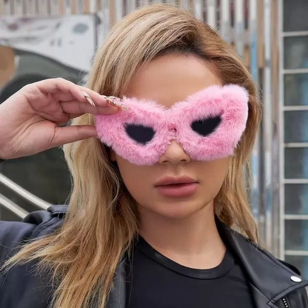 FEISEDY Women Plush Fuzzy Cat Eye Sunglasses Punk Soft Velvet Shades Ladies Handmade Party Masquerade Eyewear B2877Pink