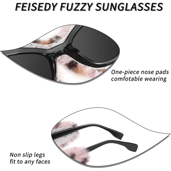 FEISEDY Women Plush Fuzzy Cat Eye Sunglasses Punk Soft Velvet Shades Ladies Handmade Party Masquerade Eyewear B2877Pink Leopard