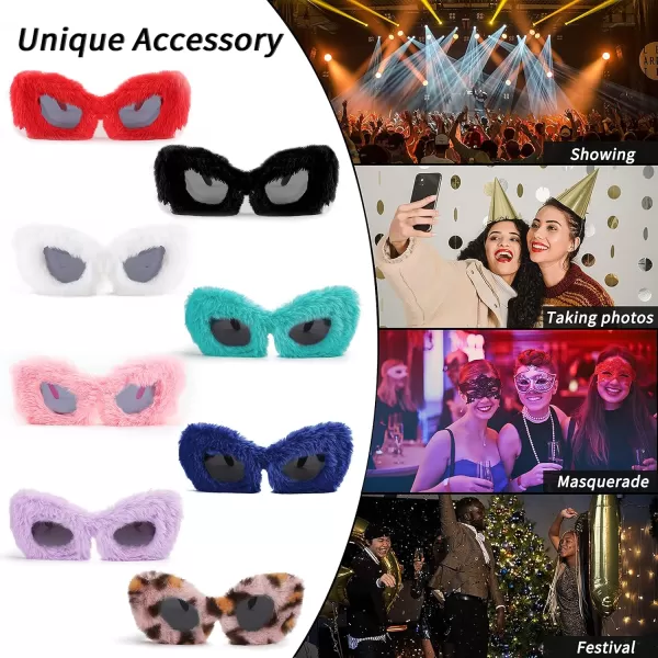 FEISEDY Women Plush Fuzzy Cat Eye Sunglasses Punk Soft Velvet Shades Ladies Handmade Party Masquerade Eyewear B2877Pink Leopard