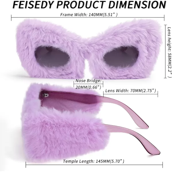 FEISEDY Women Plush Fuzzy Cat Eye Sunglasses Punk Soft Velvet Shades Ladies Handmade Party Masquerade Eyewear B2877Purple
