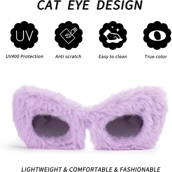 FEISEDY Women Plush Fuzzy Cat Eye Sunglasses Punk Soft Velvet Shades Ladies Handmade Party Masquerade Eyewear B2877Purple