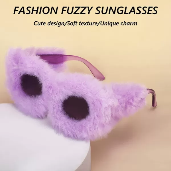 FEISEDY Women Plush Fuzzy Cat Eye Sunglasses Punk Soft Velvet Shades Ladies Handmade Party Masquerade Eyewear B2877Purple