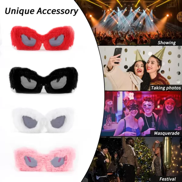 FEISEDY Women Plush Fuzzy Cat Eye Sunglasses Punk Soft Velvet Shades Ladies Handmade Party Masquerade Eyewear B2877Red