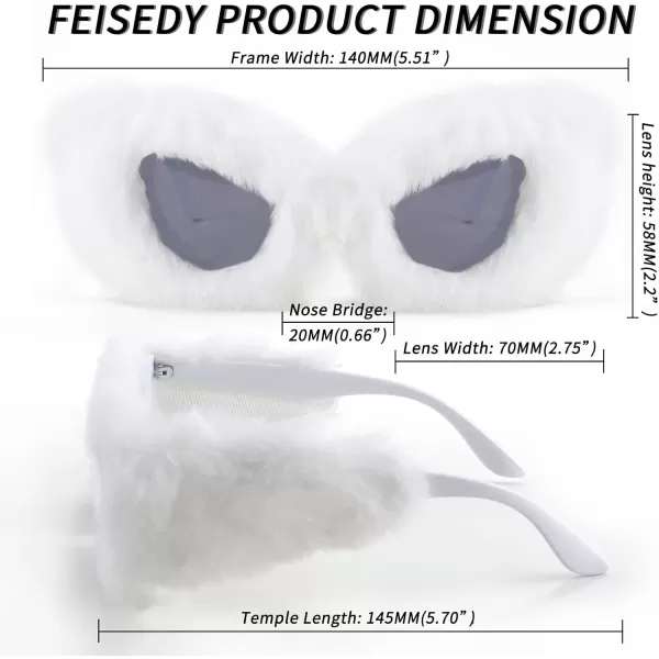 FEISEDY Women Plush Fuzzy Cat Eye Sunglasses Punk Soft Velvet Shades Ladies Handmade Party Masquerade Eyewear B2877White