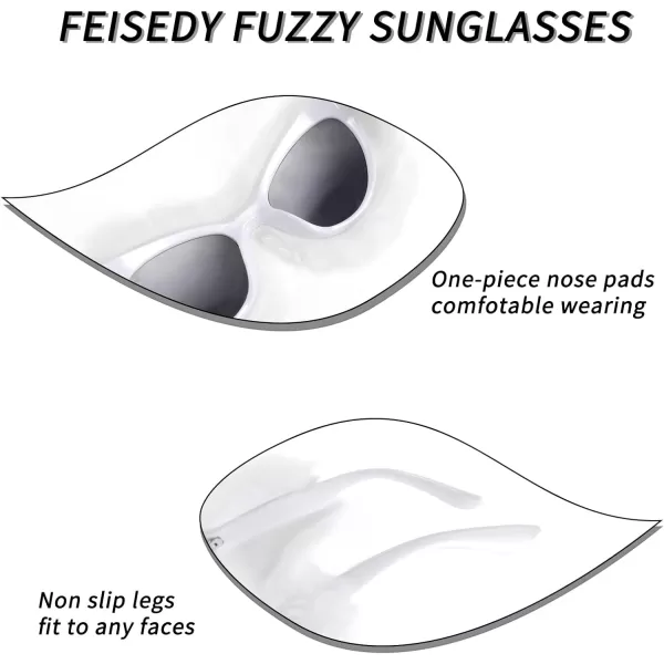 FEISEDY Women Plush Fuzzy Cat Eye Sunglasses Punk Soft Velvet Shades Ladies Handmade Party Masquerade Eyewear B2877White