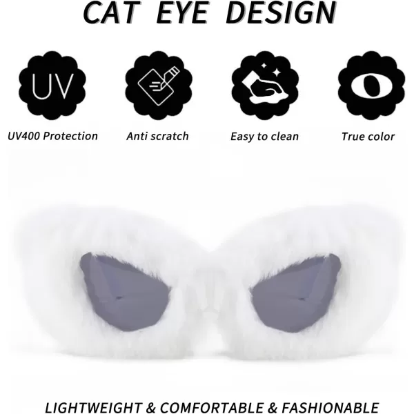 FEISEDY Women Plush Fuzzy Cat Eye Sunglasses Punk Soft Velvet Shades Ladies Handmade Party Masquerade Eyewear B2877White