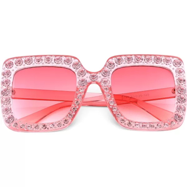 FEISEDY Women Sparkling Crystal Sunglasses Oversized Square Thick Frame B22831 Gradient Pink