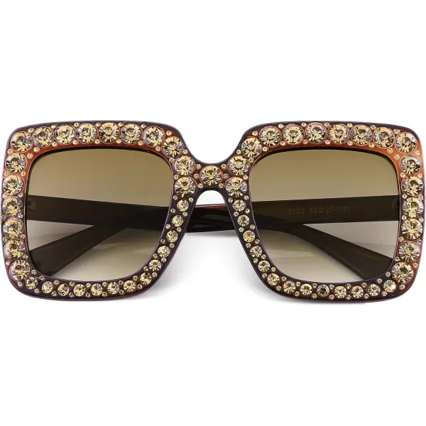 FEISEDY Women Sparkling Crystal Sunglasses Oversized Square Thick Frame B22834 Gradient Brown