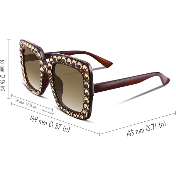 FEISEDY Women Sparkling Crystal Sunglasses Oversized Square Thick Frame B22834 Gradient Brown