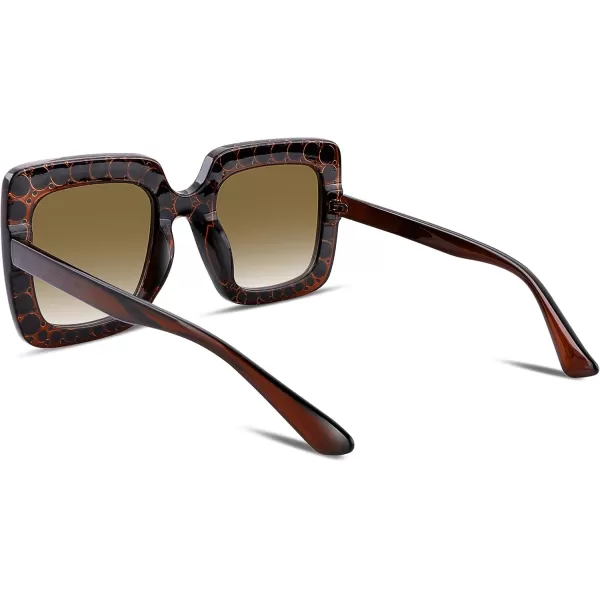 FEISEDY Women Sparkling Crystal Sunglasses Oversized Square Thick Frame B22834 Gradient Brown