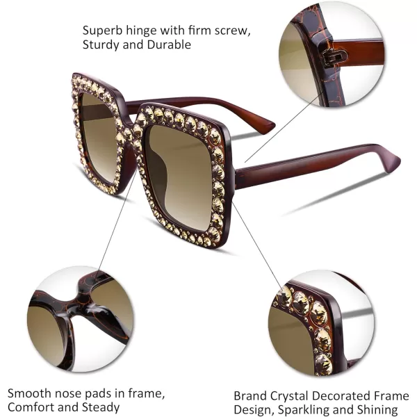 FEISEDY Women Sparkling Crystal Sunglasses Oversized Square Thick Frame B22834 Gradient Brown