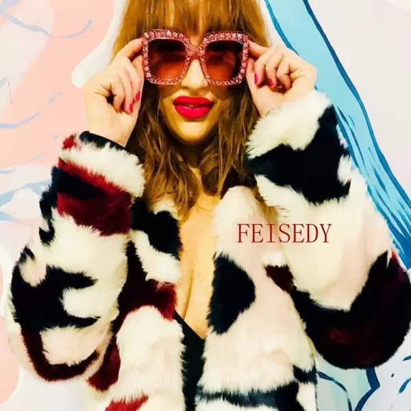 FEISEDY Women Sparkling Crystal Sunglasses Oversized Square Thick Frame B22836 Mirrored Pink