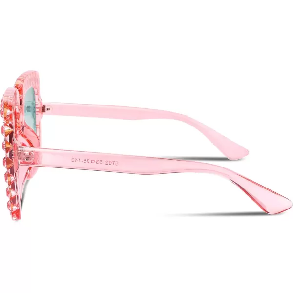 FEISEDY Women Sparkling Crystal Sunglasses Oversized Square Thick Frame B22836 Mirrored Pink