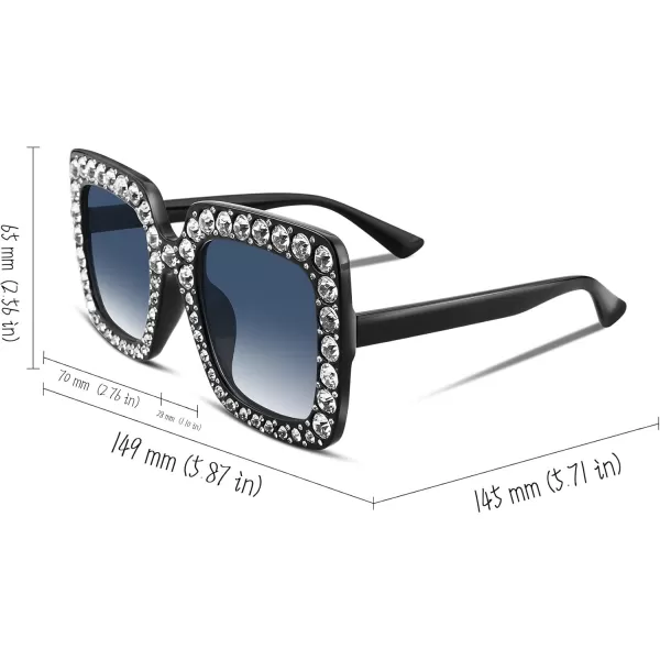FEISEDY Women Sparkling Crystal Sunglasses Oversized Square Thick Frame B22838 Black  Grey
