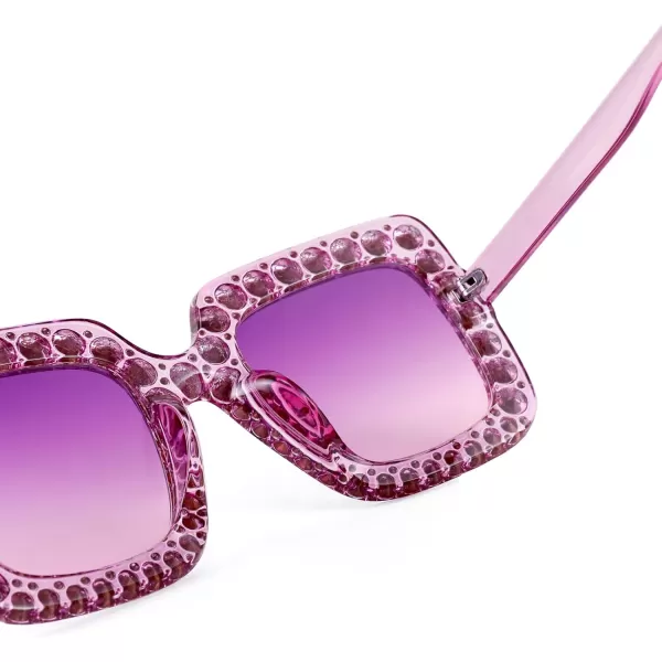 FEISEDY Women Sparkling Crystal Sunglasses Oversized Square Thick Frame B22839 Transparent Purple