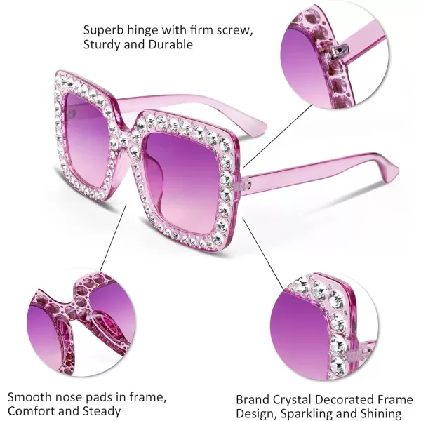 FEISEDY Women Sparkling Crystal Sunglasses Oversized Square Thick Frame B22839 Transparent Purple