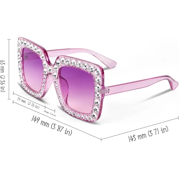 FEISEDY Women Sparkling Crystal Sunglasses Oversized Square Thick Frame B22839 Transparent Purple