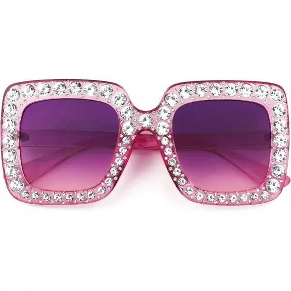 FEISEDY Women Sparkling Crystal Sunglasses Oversized Square Thick Frame B2283Gradient Purple  Pink