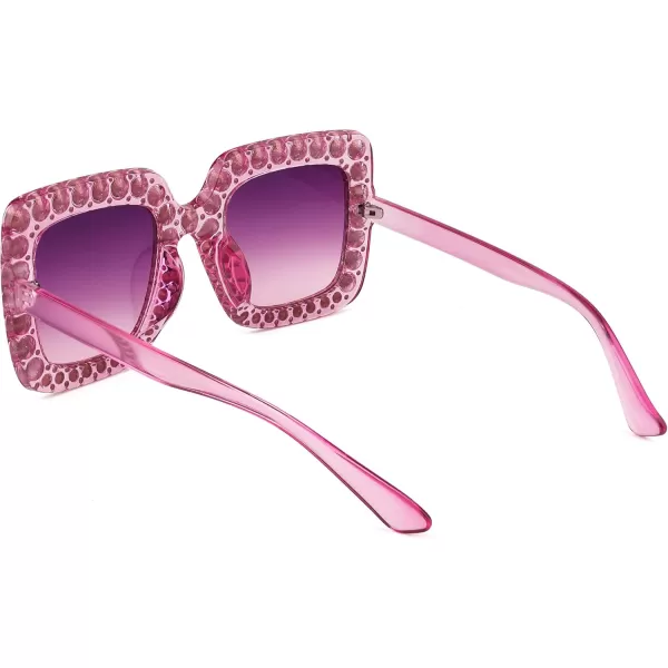FEISEDY Women Sparkling Crystal Sunglasses Oversized Square Thick Frame B2283Gradient Purple  Pink