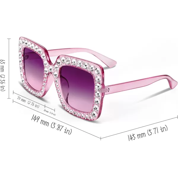 FEISEDY Women Sparkling Crystal Sunglasses Oversized Square Thick Frame B2283Gradient Purple  Pink