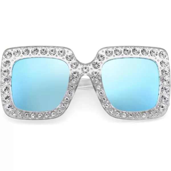 FEISEDY Women Sparkling Crystal Sunglasses Oversized Square Thick Frame B2283Mirrored Blue