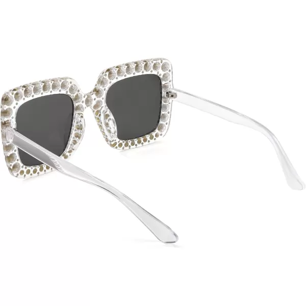 FEISEDY Women Sparkling Crystal Sunglasses Oversized Square Thick Frame B2283Mirrored White