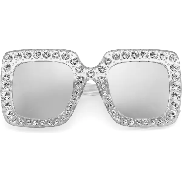 FEISEDY Women Sparkling Crystal Sunglasses Oversized Square Thick Frame B2283Mirrored White