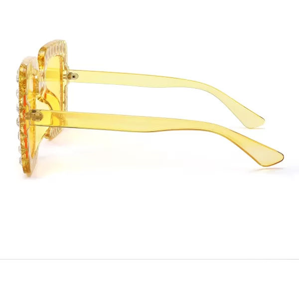 FEISEDY Women Sparkling Crystal Sunglasses Oversized Square Thick Frame B2283Transparent Yellow