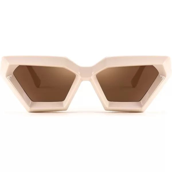 FEISEDY Women Sunglasses Cateye Square Vintage Glasses for Men Thick Frame Polygon Sunnies B4079Beige FrameTea Lens